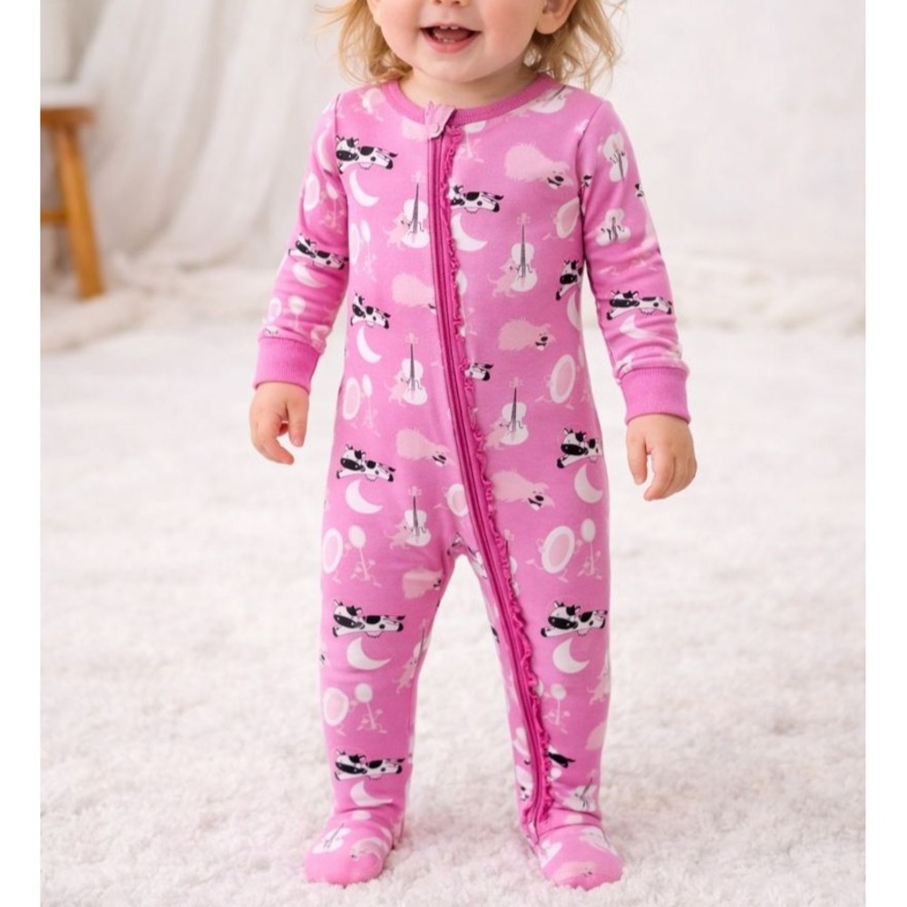 NWT 9-12m KICKEE PANTS Ruffle‎ Bamboo Hey Diddle Diddle Footie Cow Over the Moon
